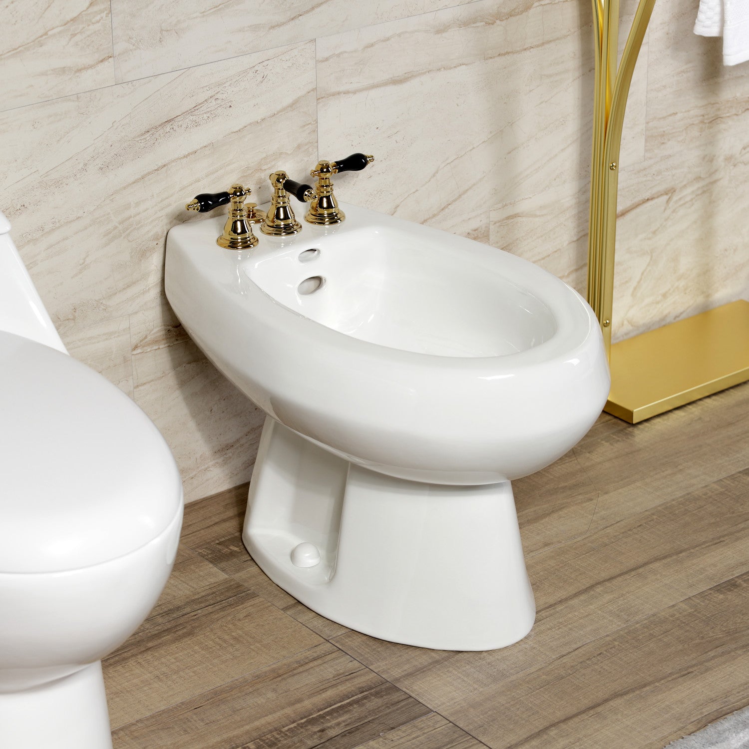 Kingston Heirloom KB322AKL - Duchess Three-Handle Deck Mount Vertical Spray Bidet Faucet with Brass Pop-Up, Polished Brass — thumbnail 3